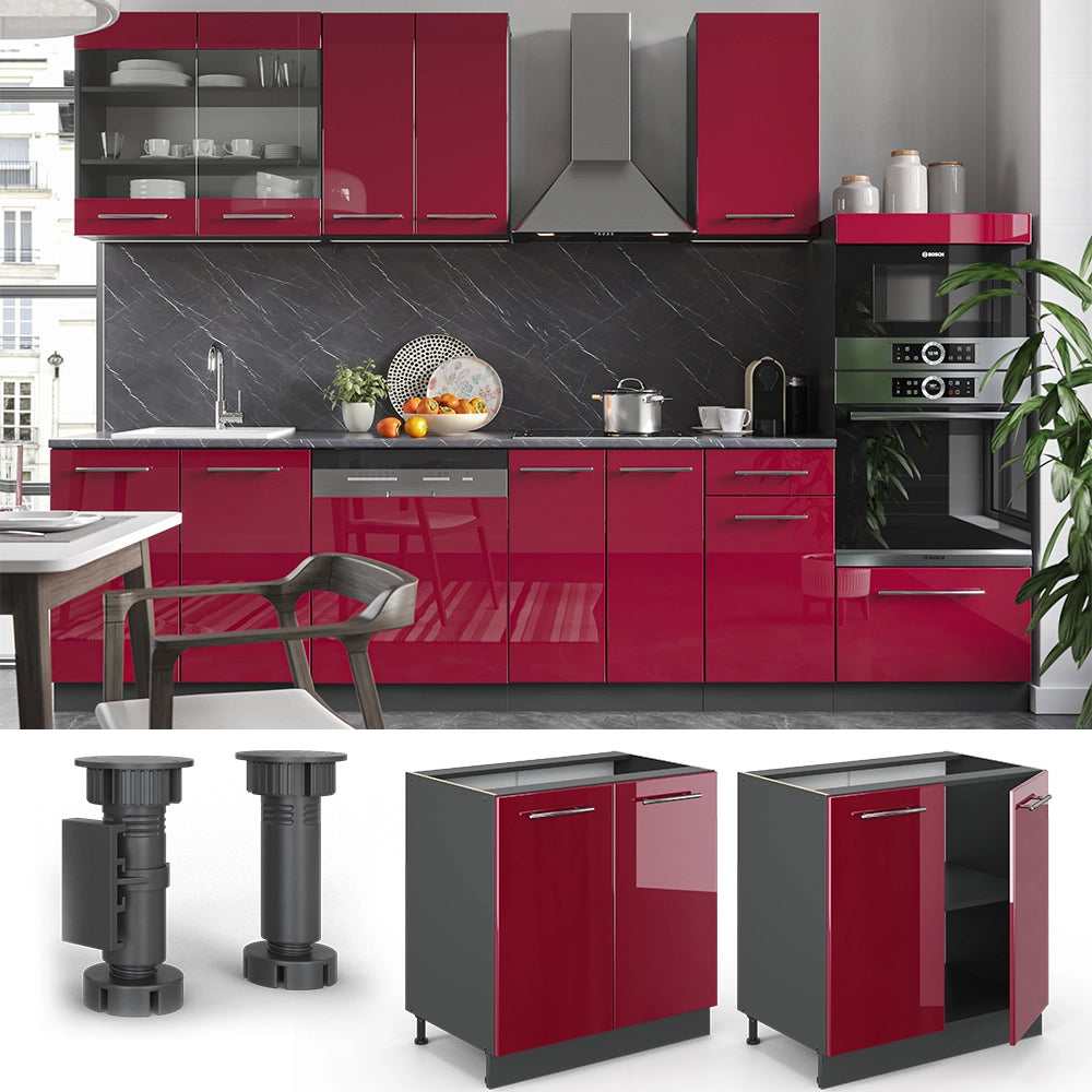 Mobile lavello cucina Fame-Line Bordeaux lucido/Antracite 80 cm con ripiano, PL Marmo Vicco