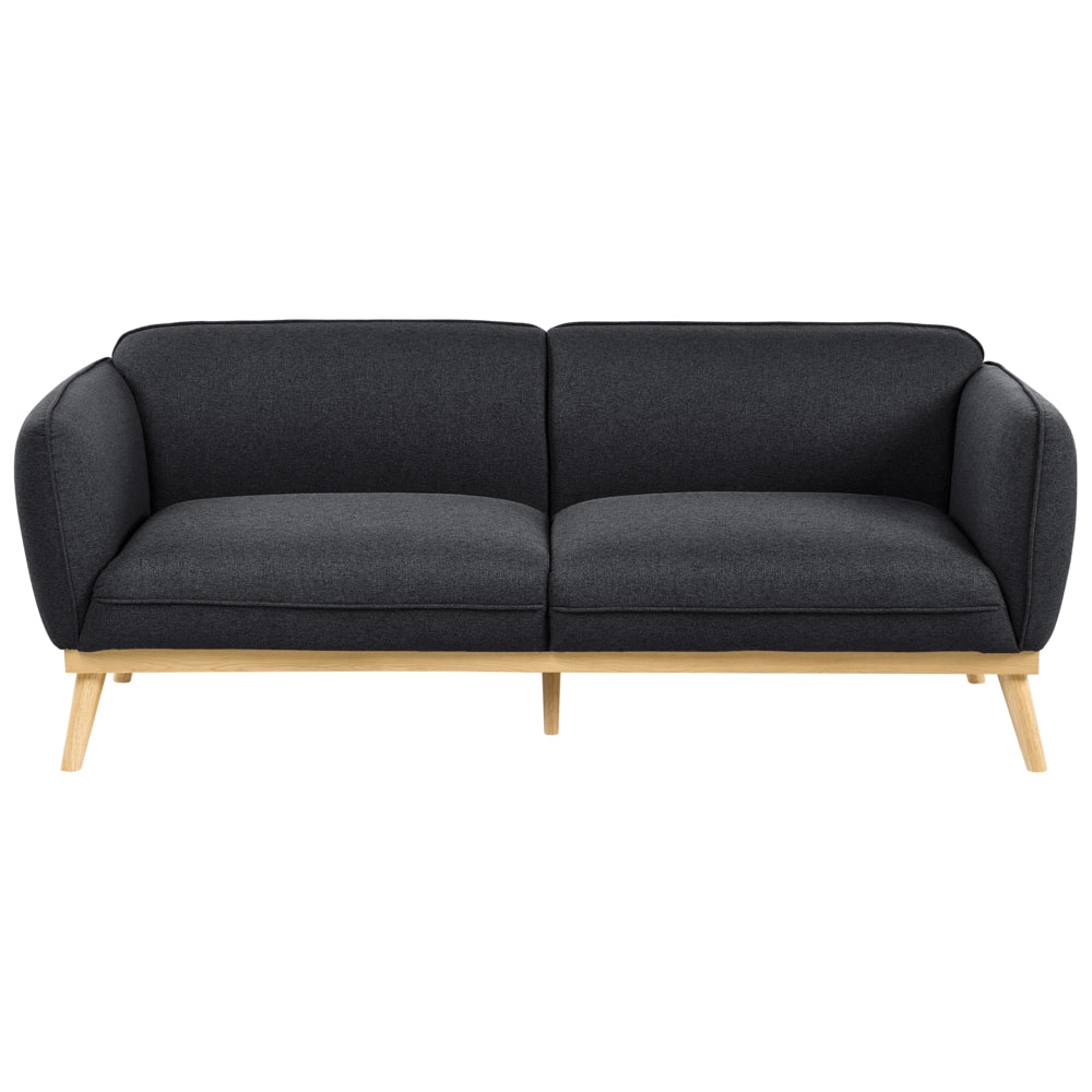 Set da salotto in stile scandinavo con divani a 2 e 3 posti, gambe affusolate in legno e rivestimento in tessuto nero