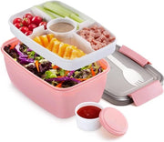 Bentobox per adulti con 2 piastre e contenitori divisibili - Box per insalata da asporto, sostenibile e impermeabile, BPA libero con utensili - Ideale per lavoro e picnic (Rosso)