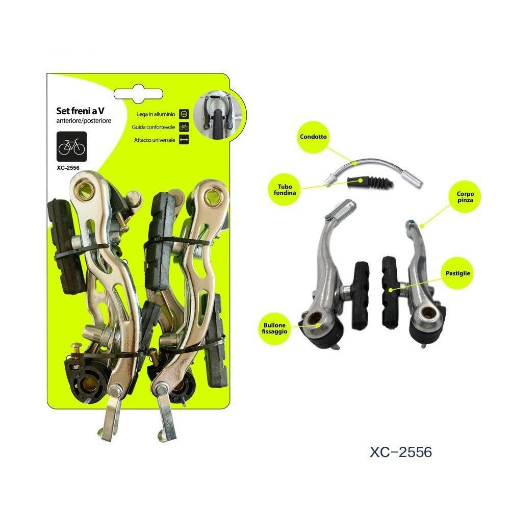 Trade Shop - Set Freni A V Bici Universali Anteriore Posteriore In Lega Di Alluminio Xc-2556 -