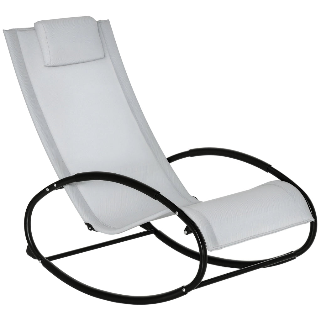Sedia a Dondolo da Giardino Zero Gravity, Sdraio da Giardino Ergonomica con Cuscino e Tessuto Traspirante per Interno ed Esterno, 105x62x88 cm, Grigia