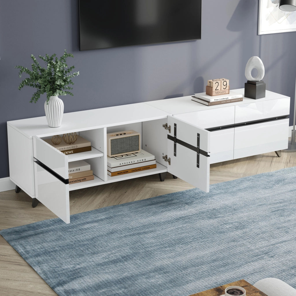 Mobile TV con 4 vani e ripiani regolabili; finitura lucida - per soggiorno - 180×40×49 cm