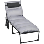LETTINO PRENDISOLE PIEGHEVOLE CON CUSCINO POGGIATESTA E TASCA LATERALE 58X189X32.5 CM GRIGIO CHIARO