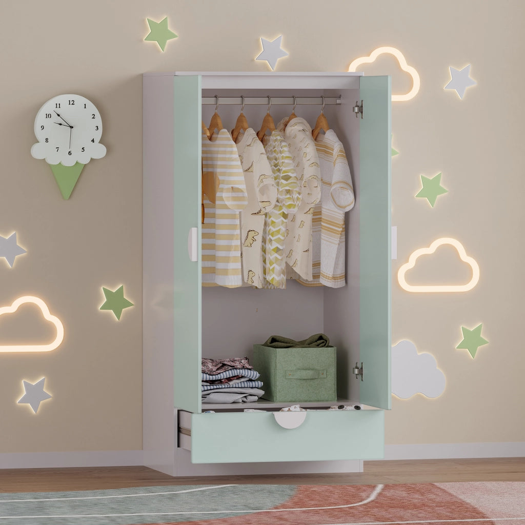Armadietto Sandnes per Bambini con Appendiabiti e Cassetto 123x60x40 cm Menta Verde [en.casa]