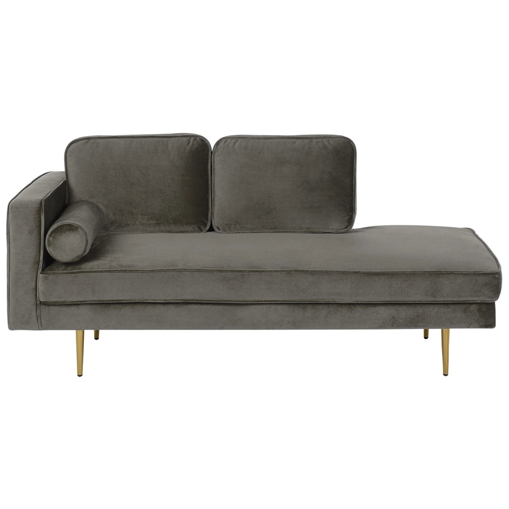 Chaise longue Taupe Velluto Imbottito versione sinistra Orientamento Gambe In Metallo Rafforzamento Cuscino Design Moderno