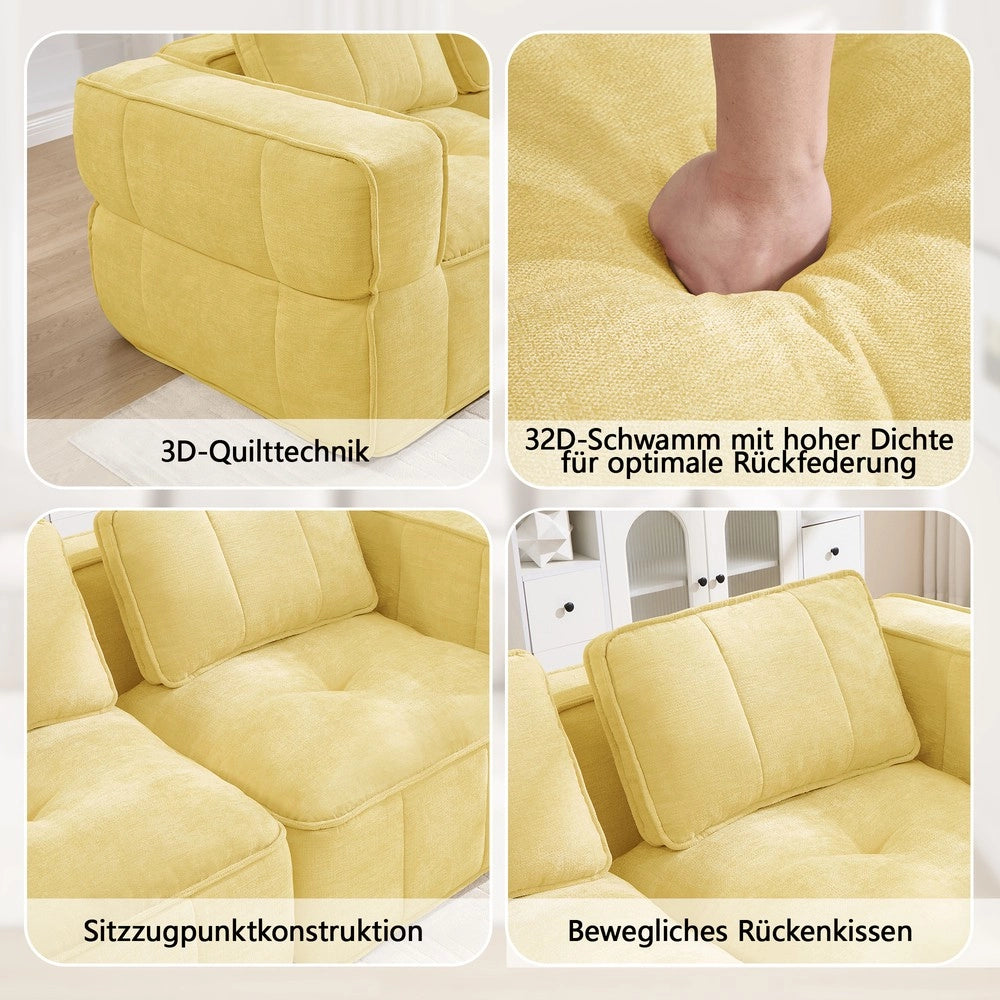 Divano angolare 3 posti con poggiapiedi ¨C Minimal ¨C giallo tessuto imbottito
