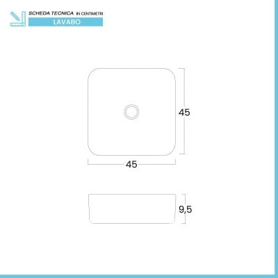 Lavabo da appoggio quadrato 45 cm in acciaio inox nero opaco  Goya