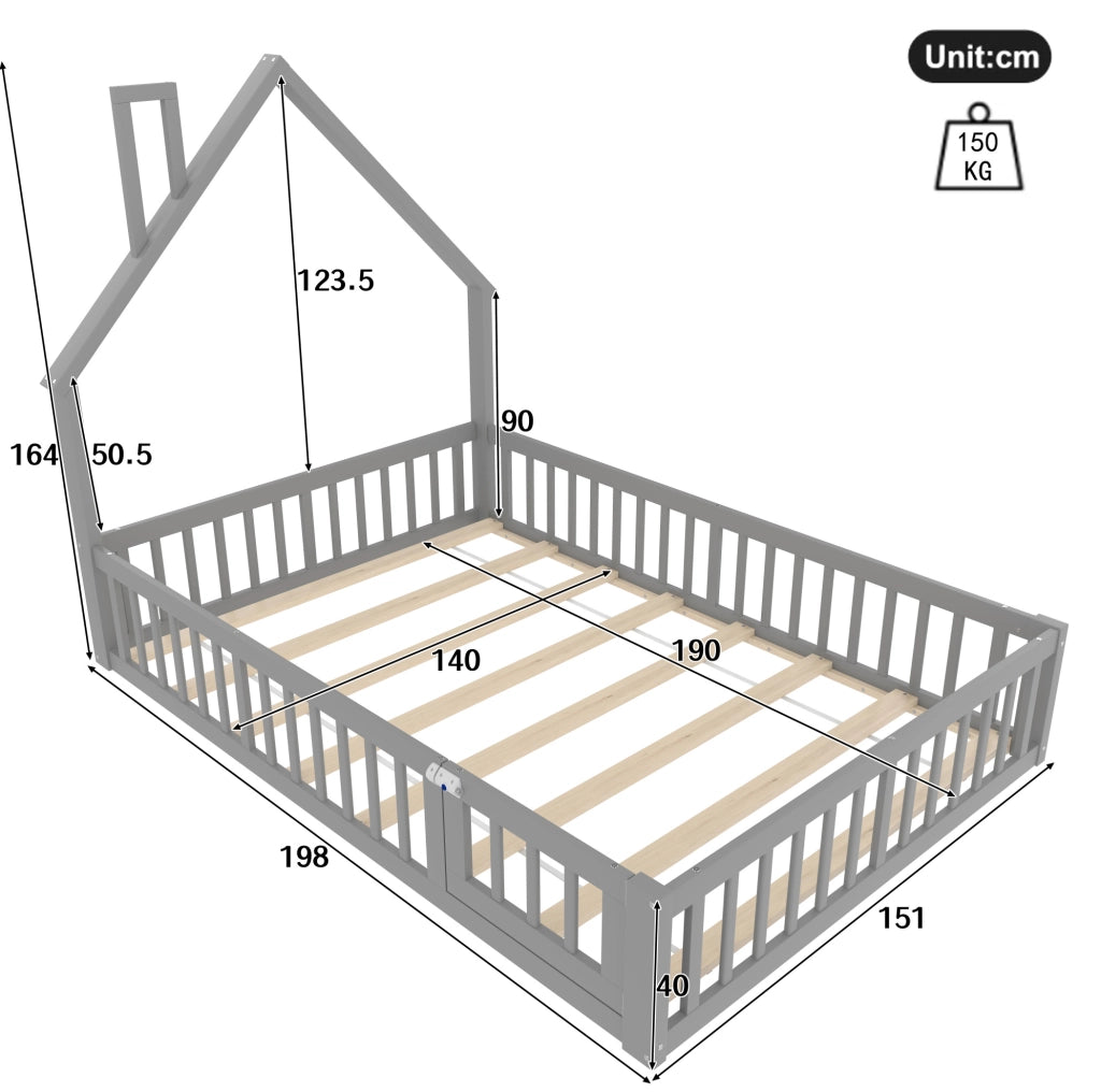 Letto per bambini 140x190 cm con sponde di sicurezza; in legno di pino e MDF grigio