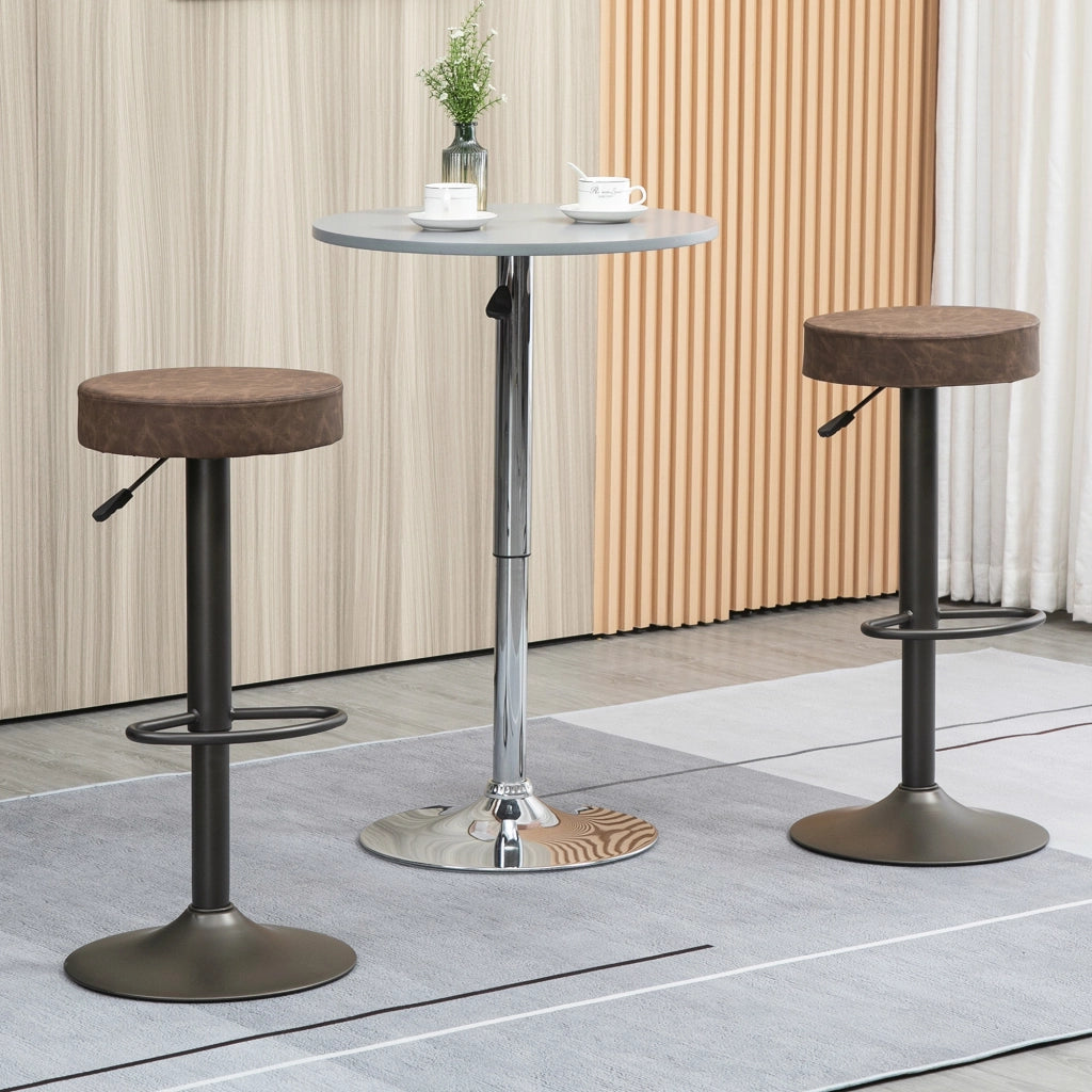 Set 2 Sgabelli da Bar Girevoli con Poggiapiedi e Altezza Regolabile, 35x36x64-85cm, Marrone