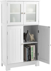 Colonna da Bagno con 2 Armadio a Porta, Mobile da Bagno con 1 Ripiano Regolabile, Armadio per Soggiorno, WC, Camera da Letto, Cucina, 60 x 30 x 109 cm, Bianco