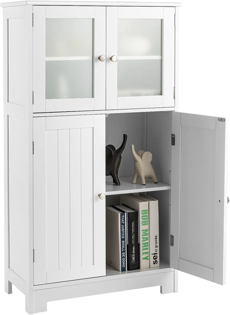 Colonna da Bagno con 2 Armadio a Porta, Mobile da Bagno con 1 Ripiano Regolabile, Armadio per Soggiorno, WC, Camera da Letto, Cucina, 60 x 30 x 109 cm, Bianco