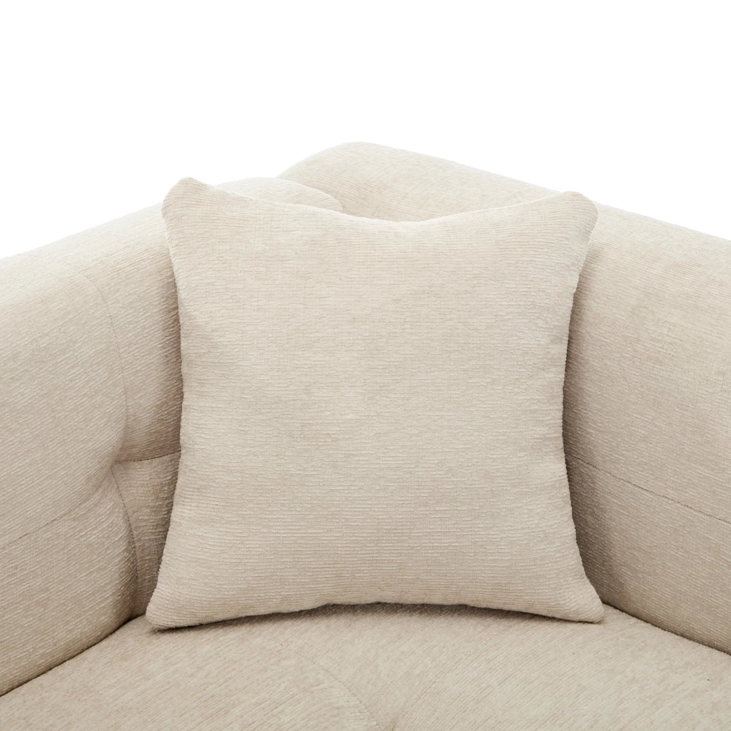 Divano modulare a 3 posti in chenille beige con poggiapiedi contenitore e 2 cuscini