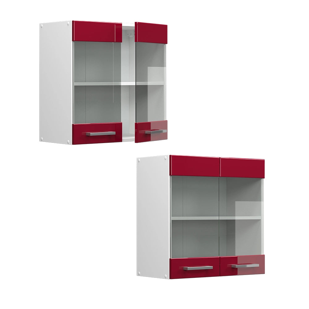 Vicco Pensile universale Rosso bordeaux lucido 60 cm con ante in vetro