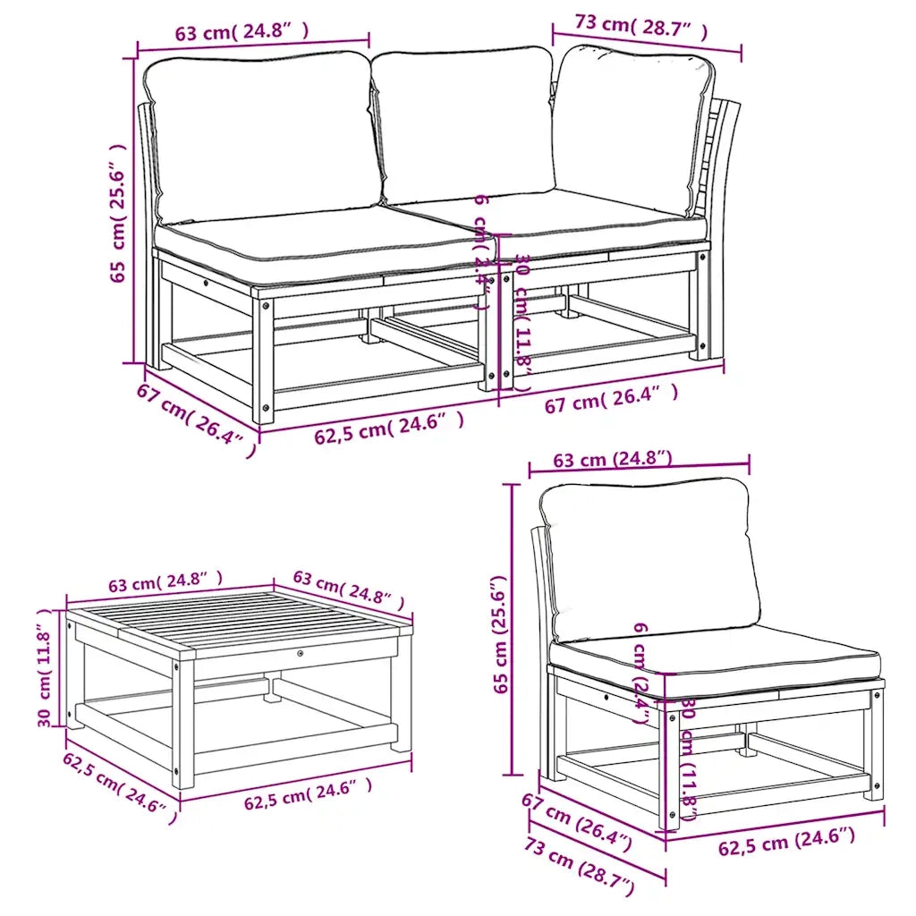 Set Salotto da Giardino 7 pz con Cuscini Legno Massello Acacia