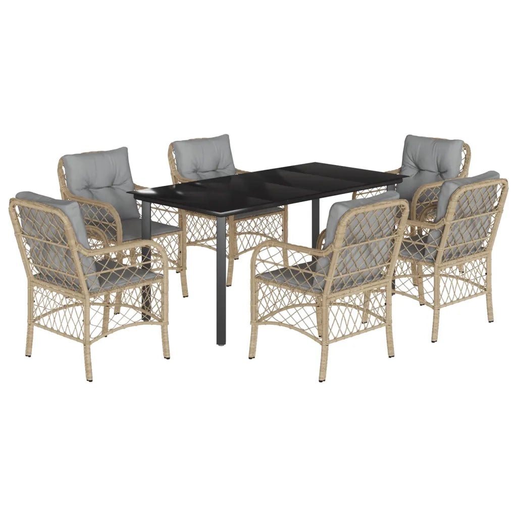 Set Pranzo da Giardino 7 pz con Cuscini Beige Misto Polyrattan