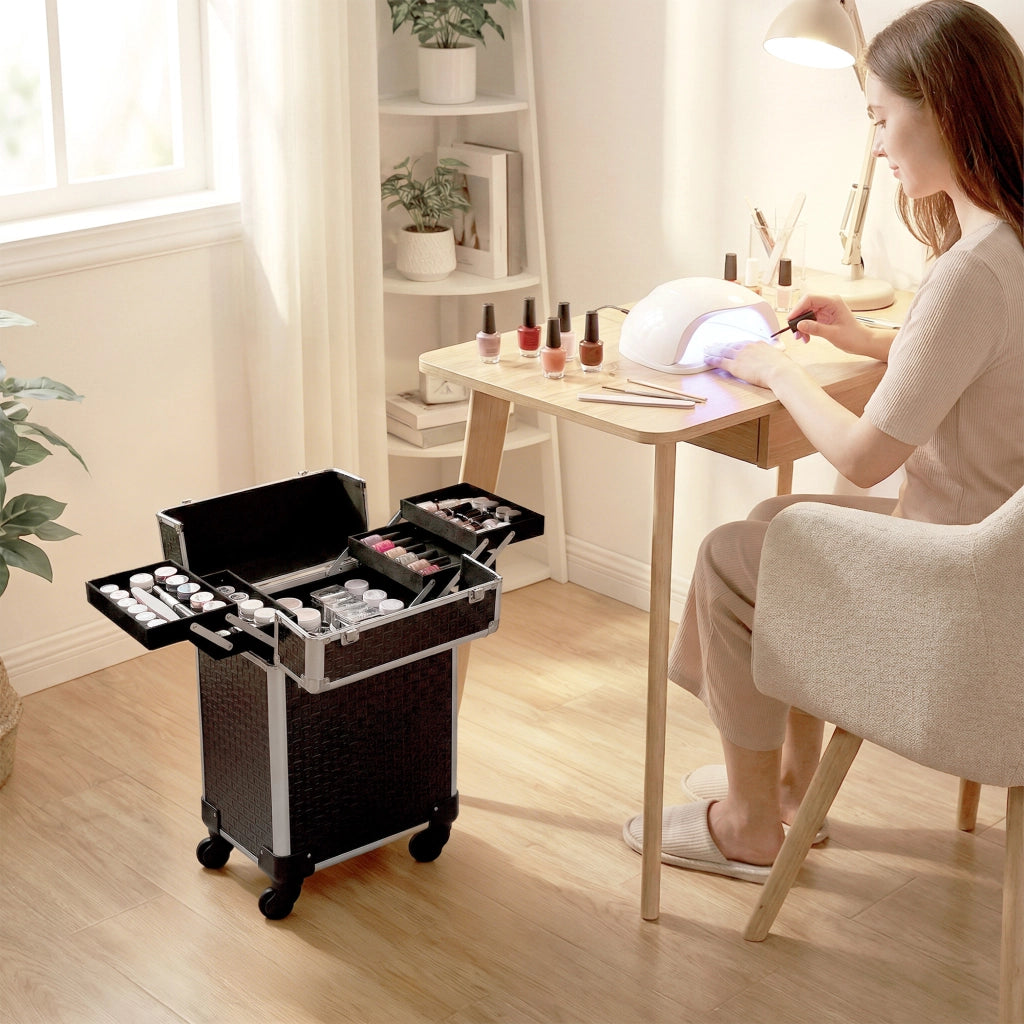 Valigia per Trucco Professionale con Rotelle ¨C Zephmum ¨C 2 Vassoio Compartimento Inferiore Nero