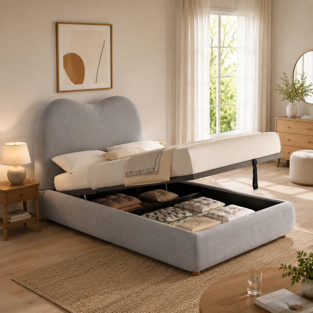 Letto per bambini singolo 90 × 200 cm con contenitore idraulico, testiera imbottita, senza materasso, grigio