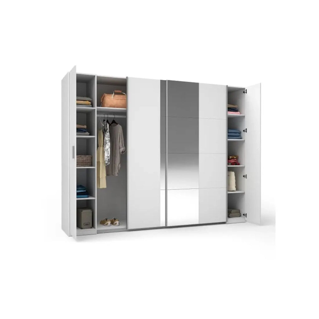 Armadio 4 porte con specchio STAR – Bianco – Con appendiabiti – L264 cm