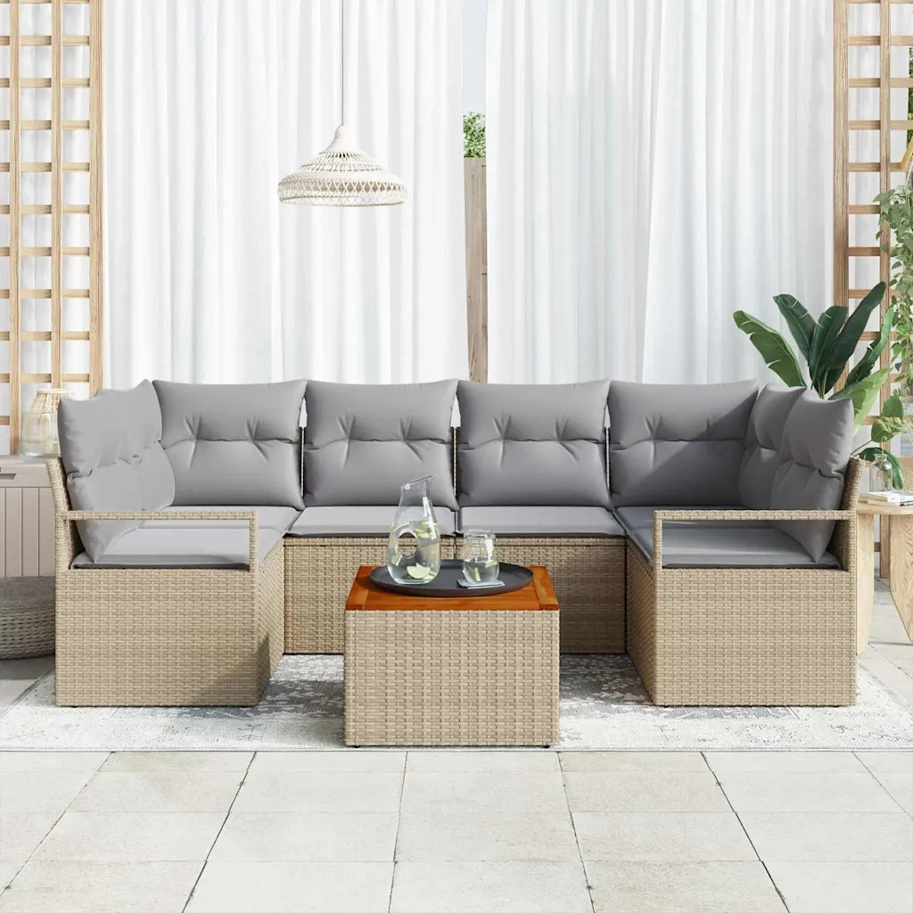 Set Divano da Giardino con cuscino 7 pcs Beige polyrattan 3347658