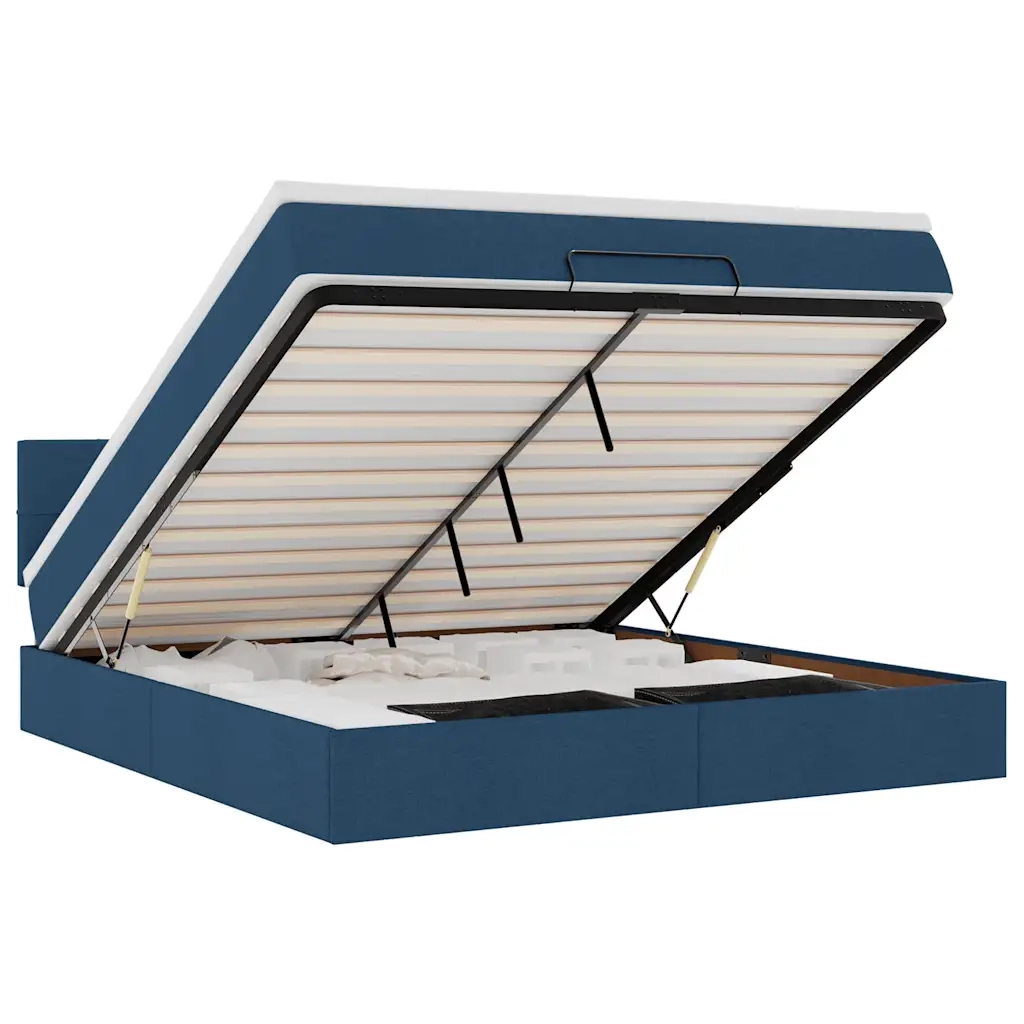Pouf Letto con Materasso e LED Blu 180x200cm in Tessuto 3312332