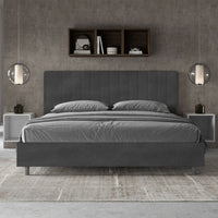 Letto Matrimoniale King Size 200x210 cm con Rete e Contenitore Imbottito in Microfibra Agueda Grigio