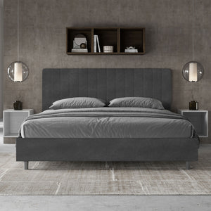 Letto Matrimoniale King Size 200x200 cm Senza Rete Imbottito in Microfibra Agueda Grigio