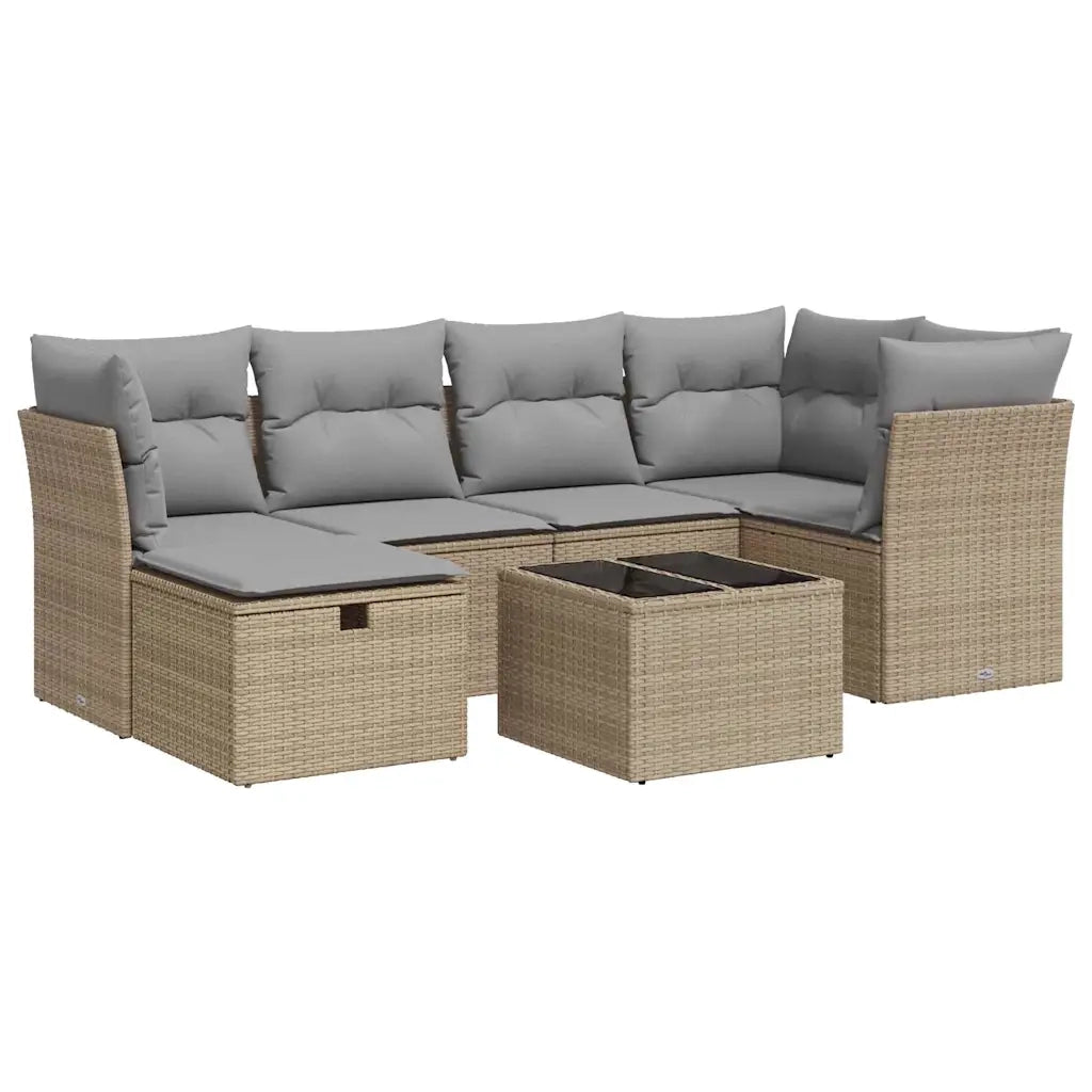 Set Divani da Giardino 7 pz con Cuscini Beige in Polyrattan 3325295