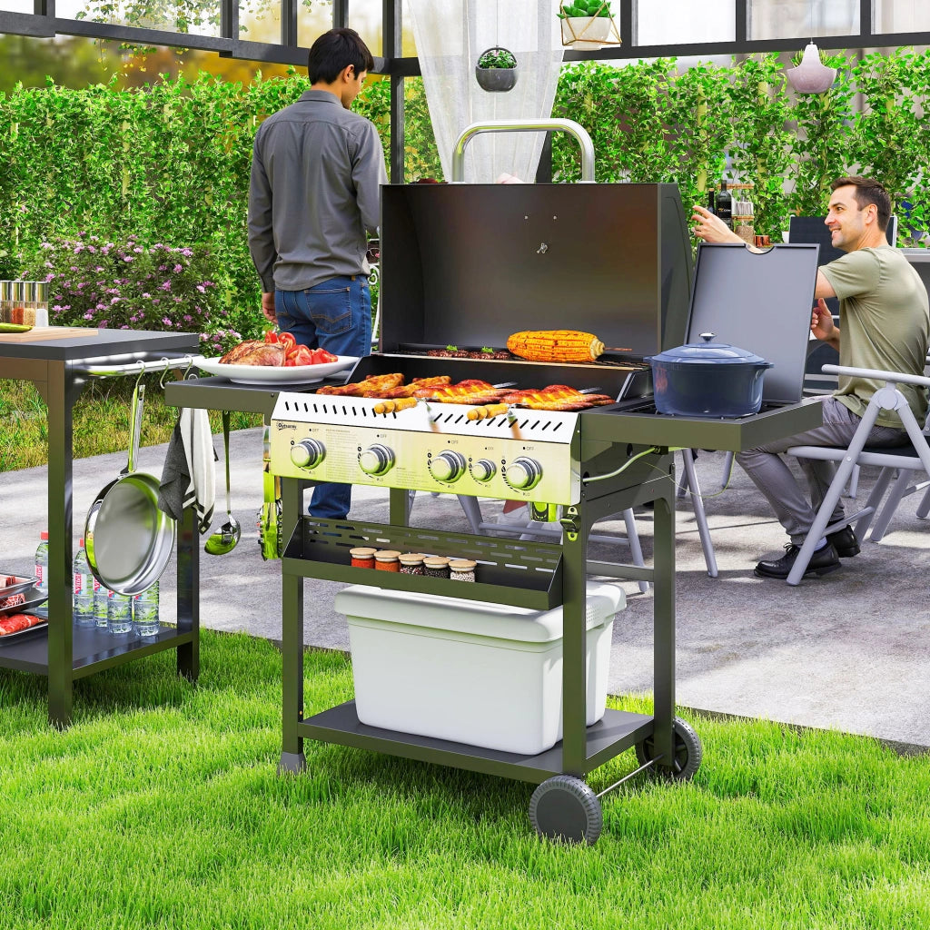 Barbecue a Gas 4 Bruciatori ¨C Xylo ¨C Nero, con Piastra, 135x55x103 cm