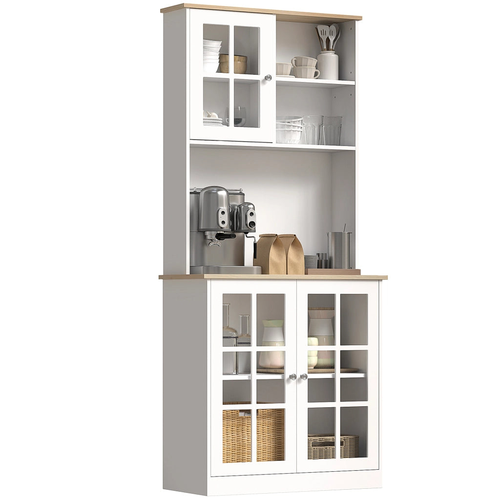 Mobile da cucina con ante a vetro ¨C zephmum ¨C 80x37x183 cm, bianco quercia