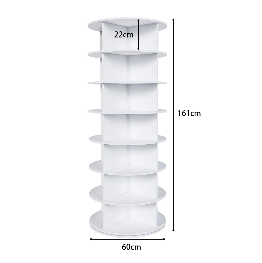 Scarpiera girevole a 7 livelli 60x60x161 cm; in PVC bianco