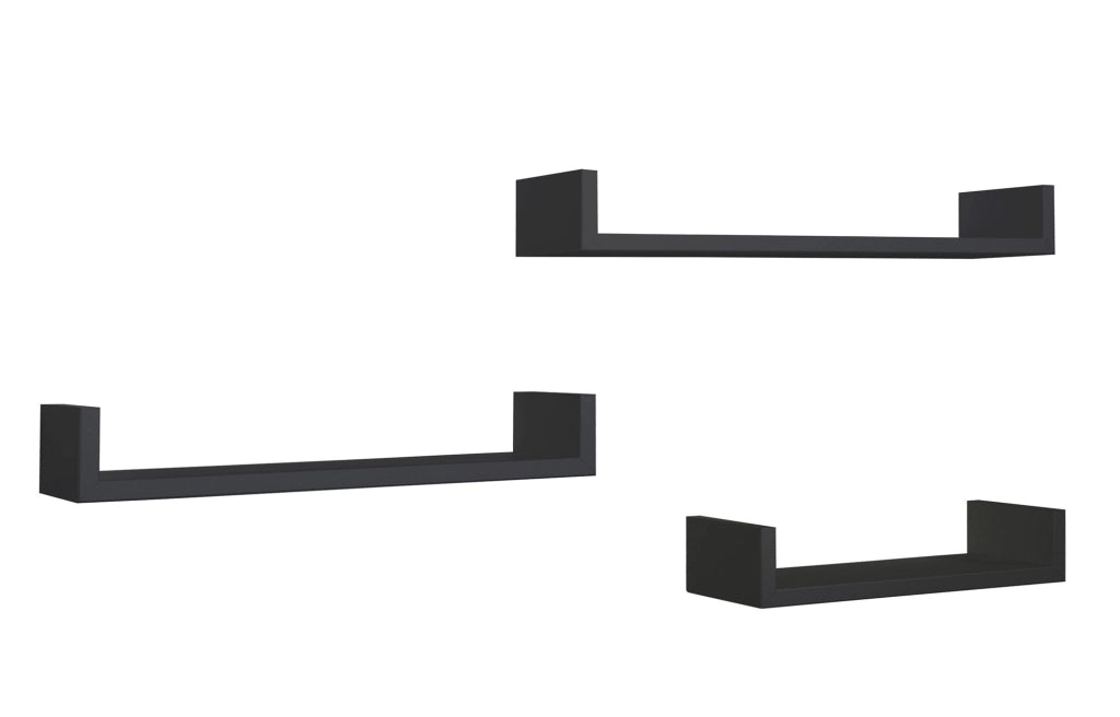 Set 3 Mensole da Parete 60-50-40x15,5x8 cm in Fibra di Legno Calamita Nero