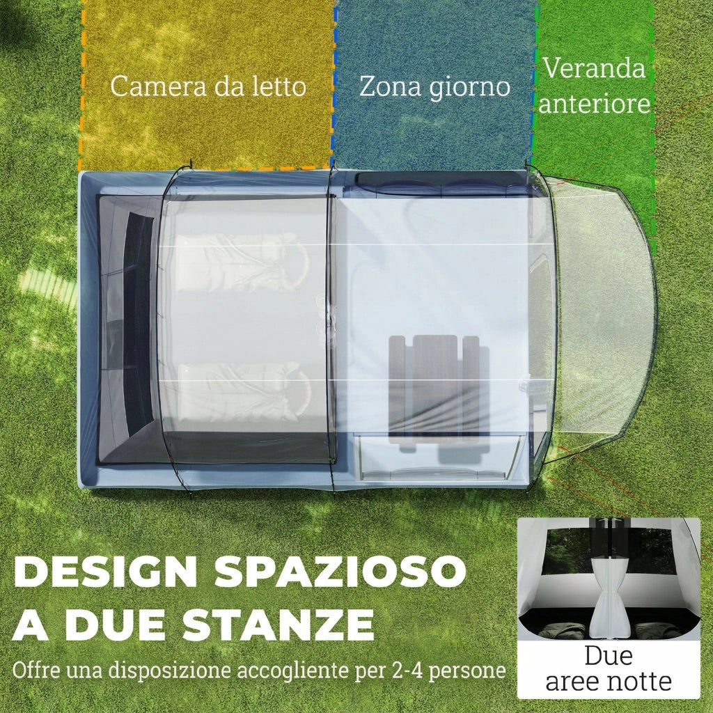 Tenda Tunnel 2-4 Persone 480x300x213 cm Camera da Letto Zona Giorno Impermeabile in Fibra di Vetro e Poliestere Blu Navy