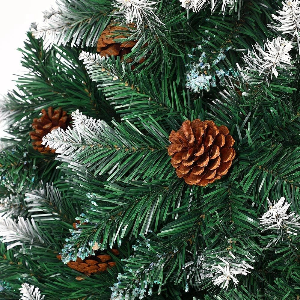 Albero Di Natale Innevato King Premium 210cm 1178 Rami con Pigne e Base Legno
