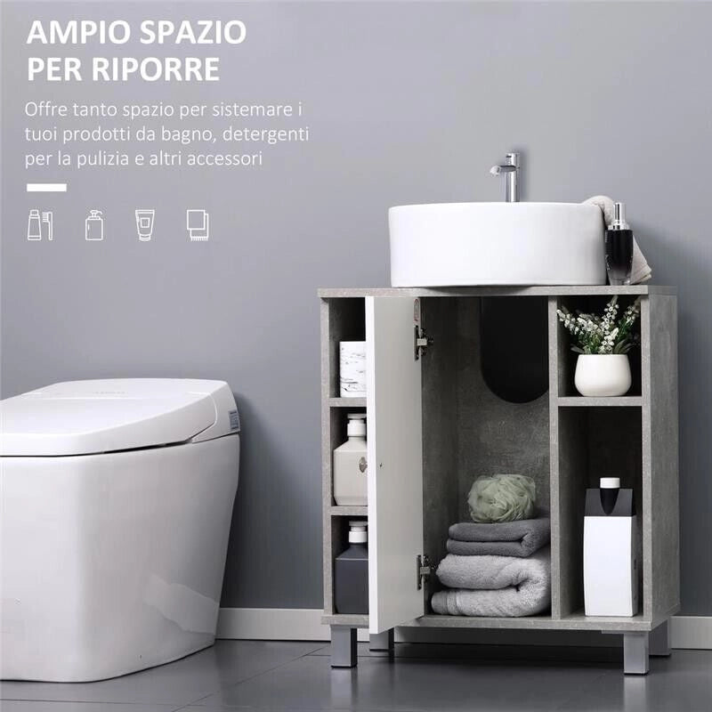 MOBILETTO SOTTOLAVANDINO CON INTAGLIO A U E 6 RIPIANI 60X30X68CM BIANCO E GRIGIO