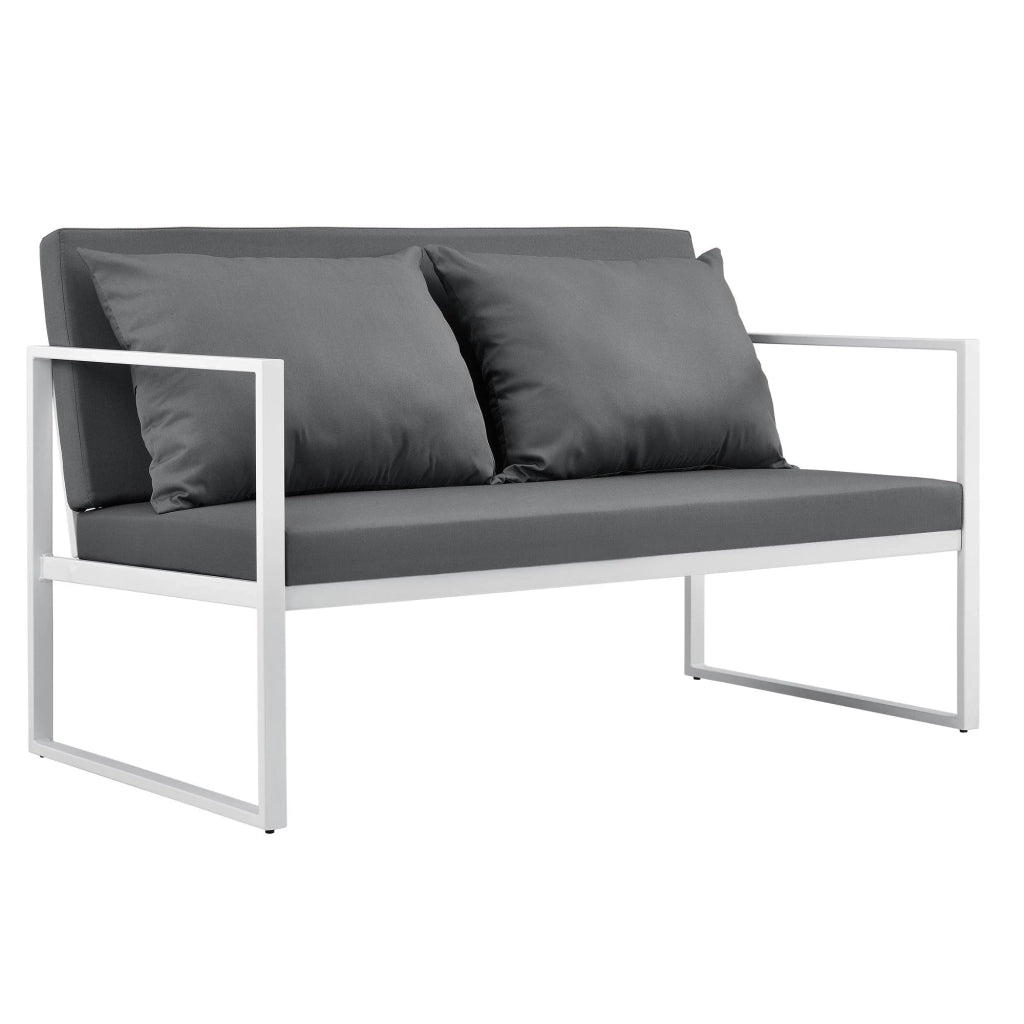 Divano da esterno con cuscini struttura in metallo poliestere bianco 70 x 114 x 60 cm 03_0001314