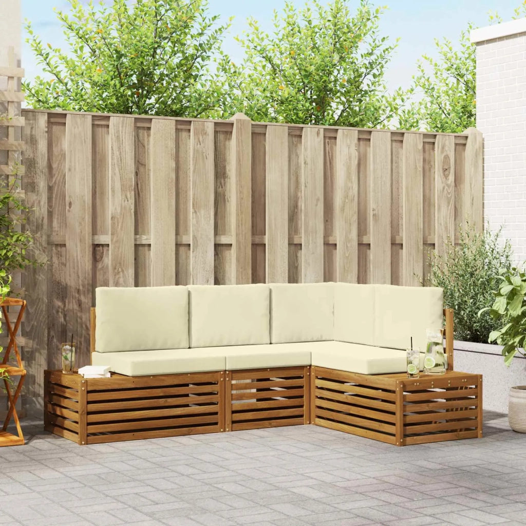 Set di divani da esterno-Sofa da giardino con cuscino 4 Pezzo Naturale e Crema 471194