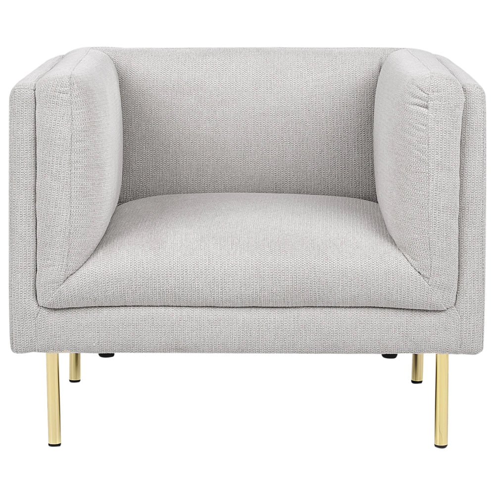 Poltrona Grigio Tessuto Oro Cromato Gambe in ferro con braccioli Soggiorno moderno minimalista