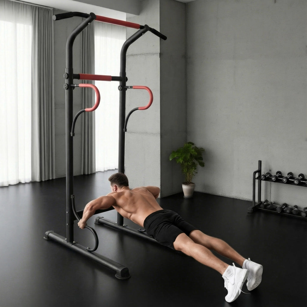 Power Tower Dip Station con Sbarra per Trazioni ¨C Minimal ¨C Regolabile in Altezza