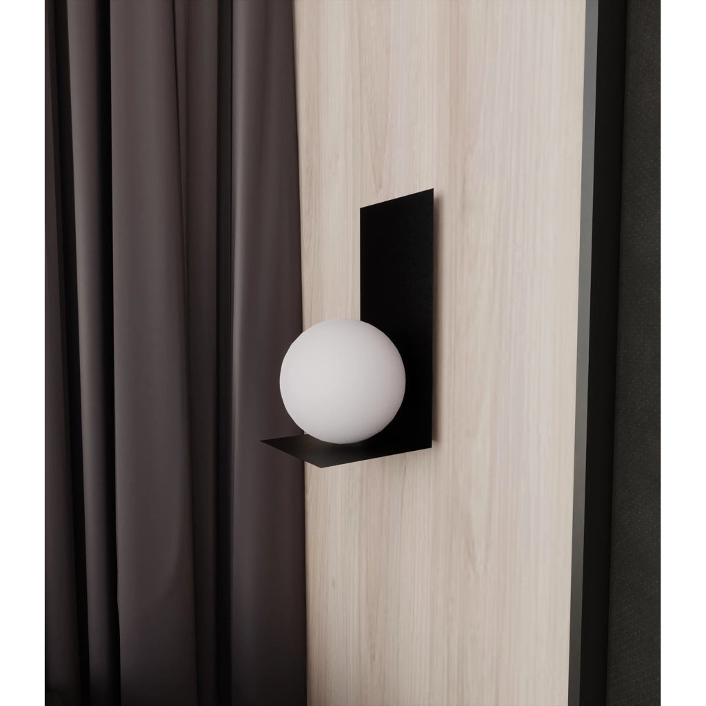 Applique Minimal 1 Luce Indiretta Agni Con Base In Acciaio Nero E Vetro Opale