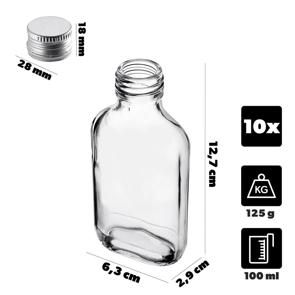 KADAX Flask Bottle 100ml Con Tappo Argento 10pz.