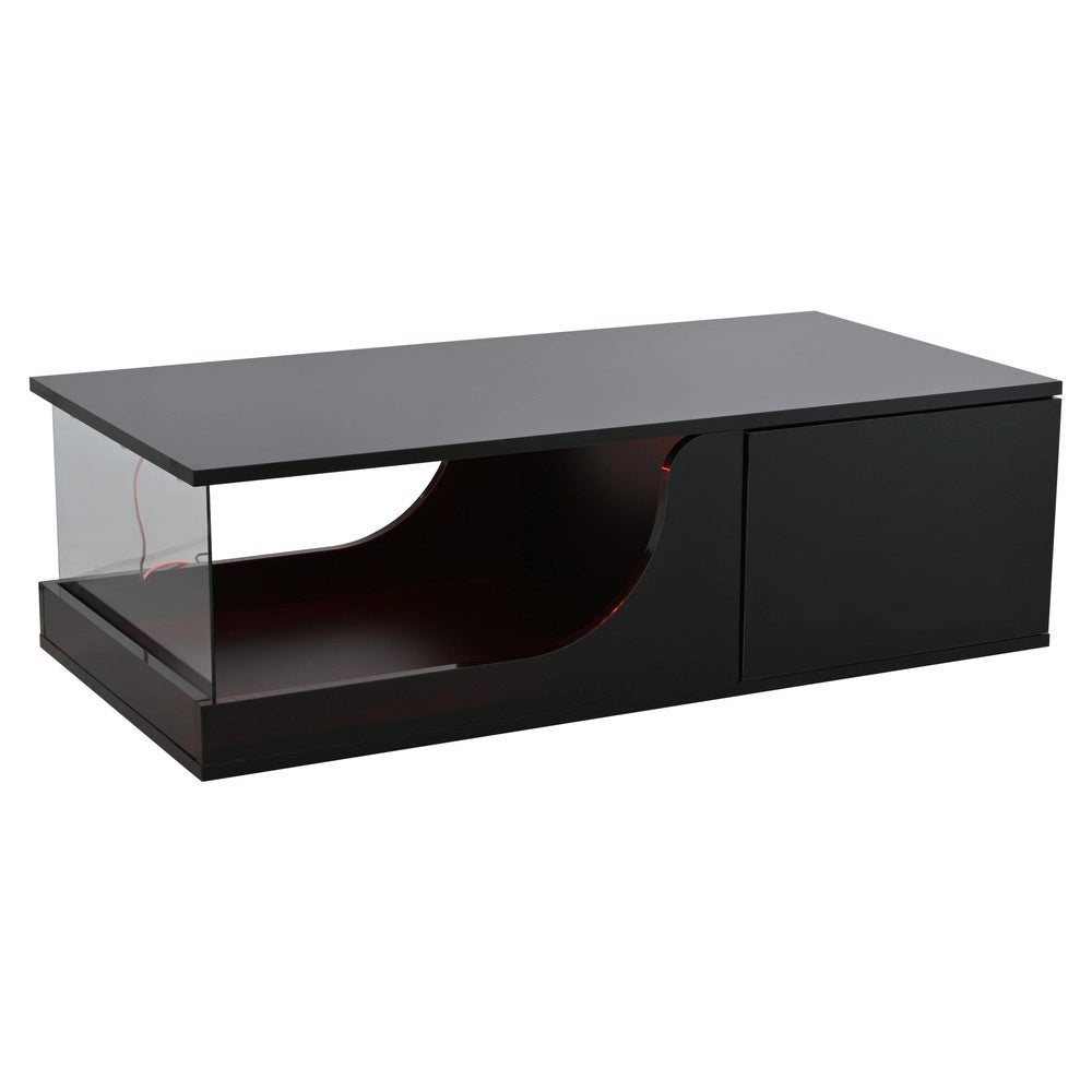 Tavolino da Caff¨¨ con 2 Cassetti e LED ¨C MINIMAL ¨C MDF/Vetro Temperato Nero Lucido 100x50x30