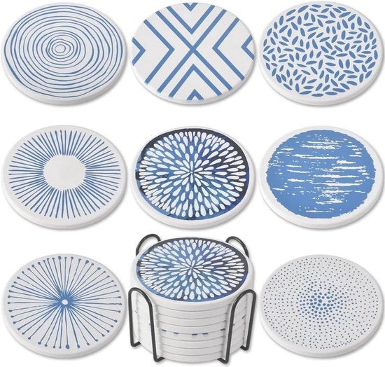 Set di 8 sottopiani in ceramica - sottopiani eleganti - con supporto in metallo