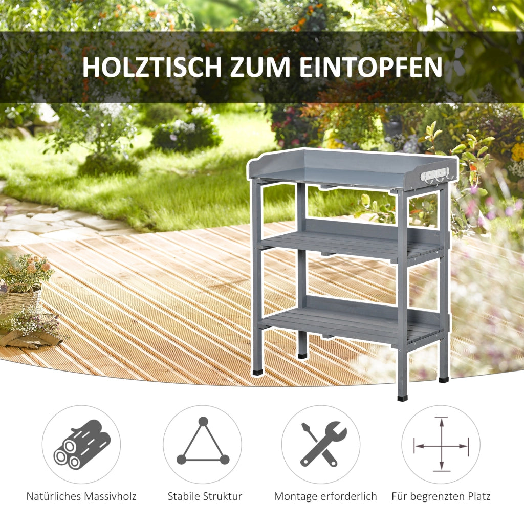 Tavolo da giardino per piante con piano metallo ¨C zephmum ¨C grigio 76x37x89 cm