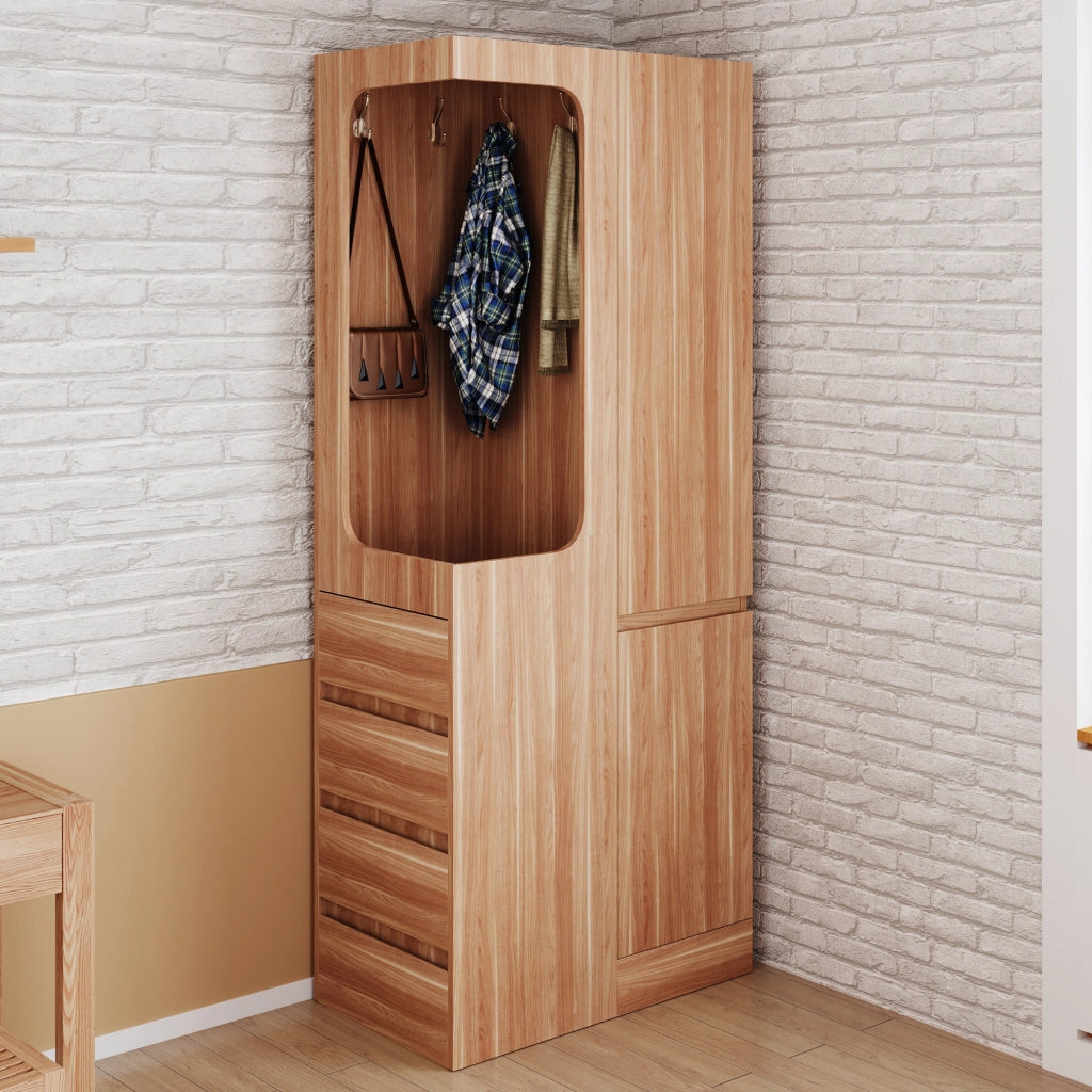 Armadio con 1 porta, 4 cassetti e vano appendiabiti aperto, per camera da letto, in legno, naturale 70 × 40 × 170 cm