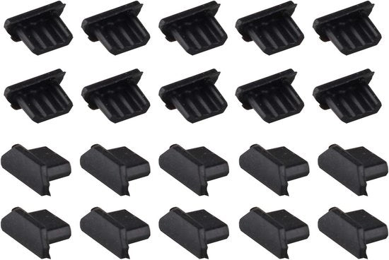 20 pezzi di copertura di protezione anti polvere per porta USB micro USB in silicone, nero, compatibile con smartphone