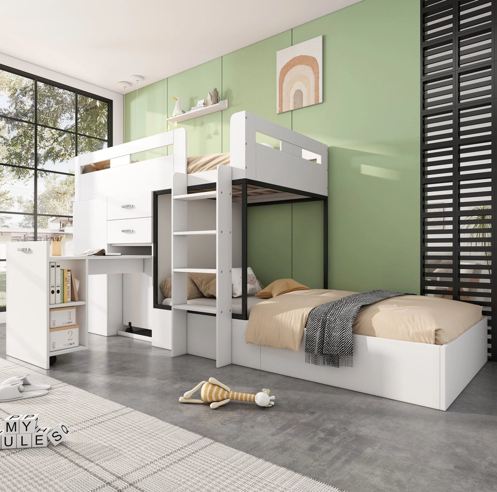 Letto a castello 90x200 con scrivania estraibile e armadio