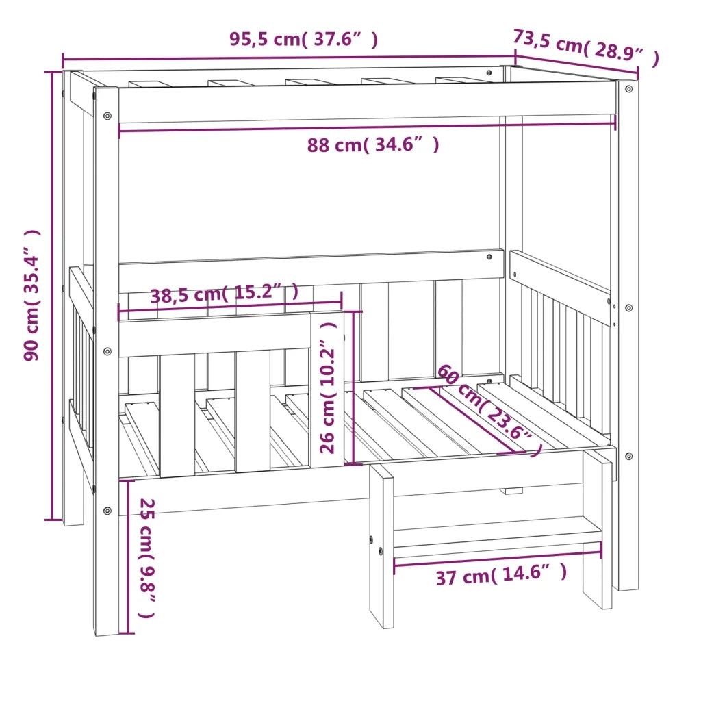Cuccia per Cani Bianco 95,5x73,5x90cm in Legno Massello di Pino 822383