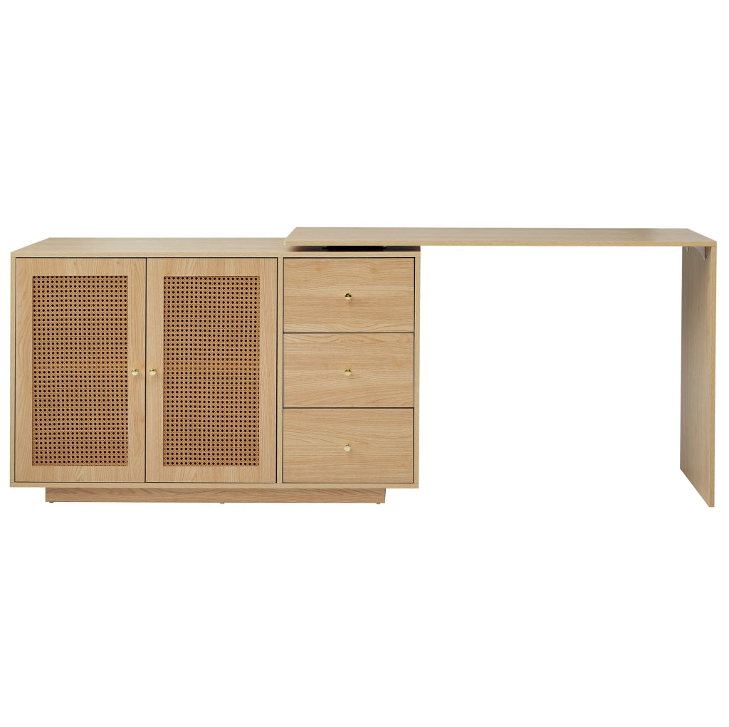 Scrivania ad angolo con mobiletto girevole 360°; 126 cm; MDF effetto legno naturale