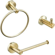 Set di accessori da bagno, asse per asciugamano, anello per asciugamano, contenitore per carta igienica, set di attrezzi in ottone e oro a 3 pezzi per la bagno, fissaggio alla parete, costruzione in acciaio inossidabile