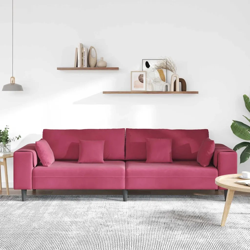 vidaXL Divano in Velluto con cuscino Rosso Vino 208 cm Velluto